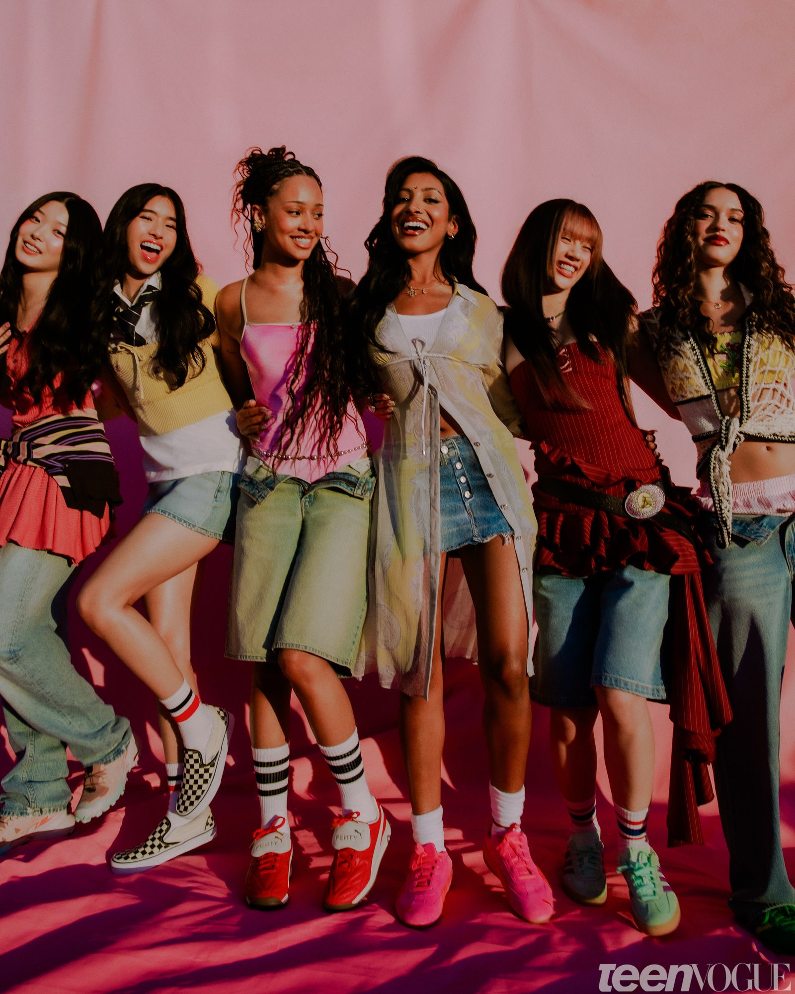 From Left to Right Yoonchae Sophia Manon Dani Megan and Lara photographed leaning into each other and smiling in the...
