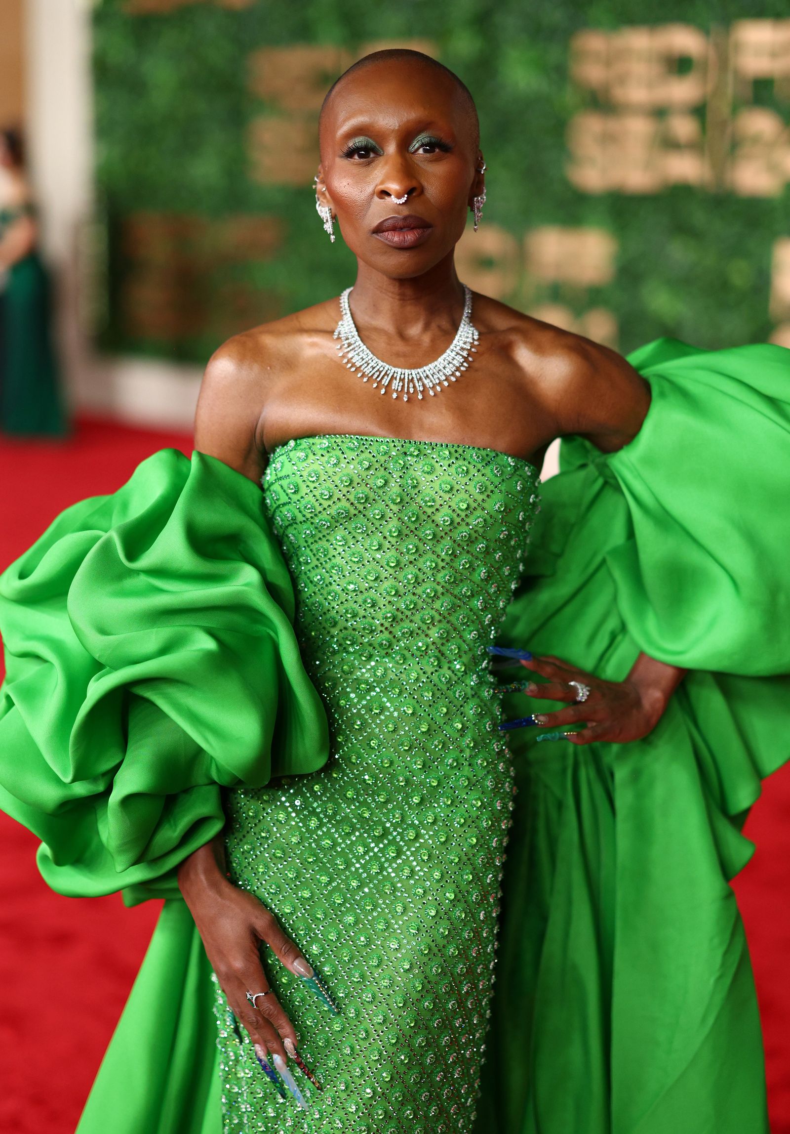 Cynthia Erivo wearing a green dress