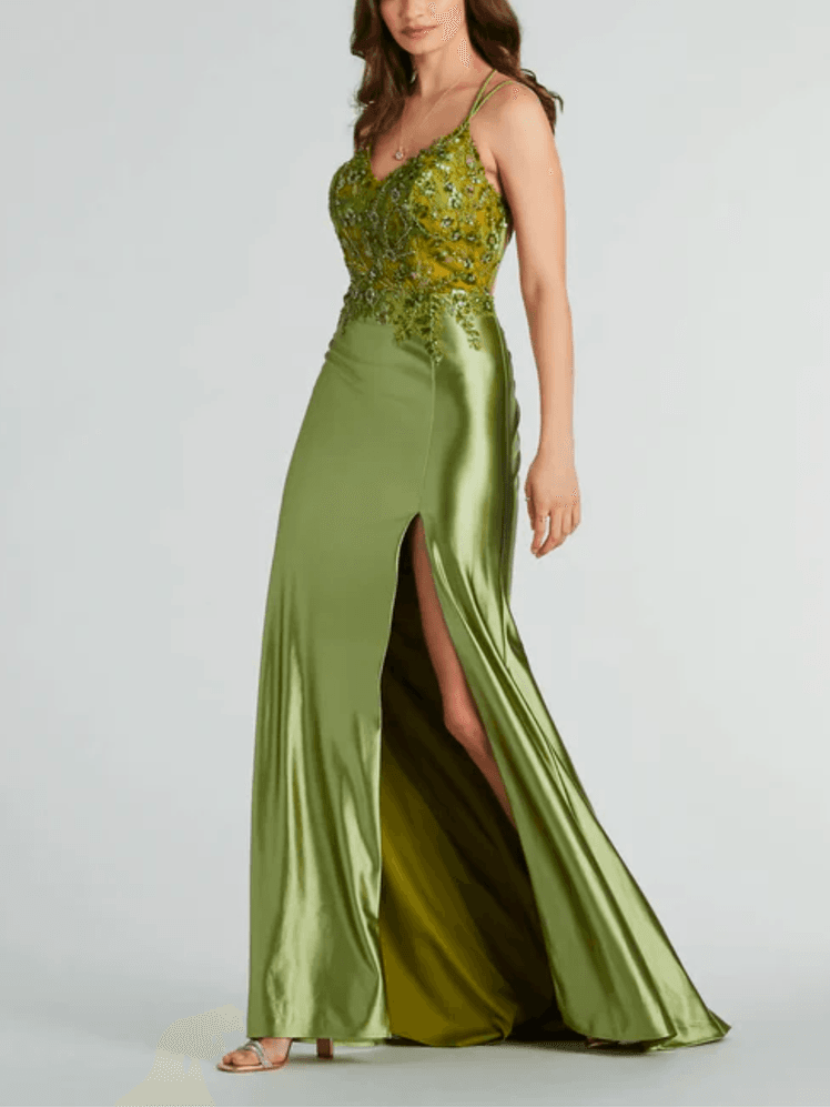 Windsor Dayna Corset Floral Embroidery Satin Formal Dress 